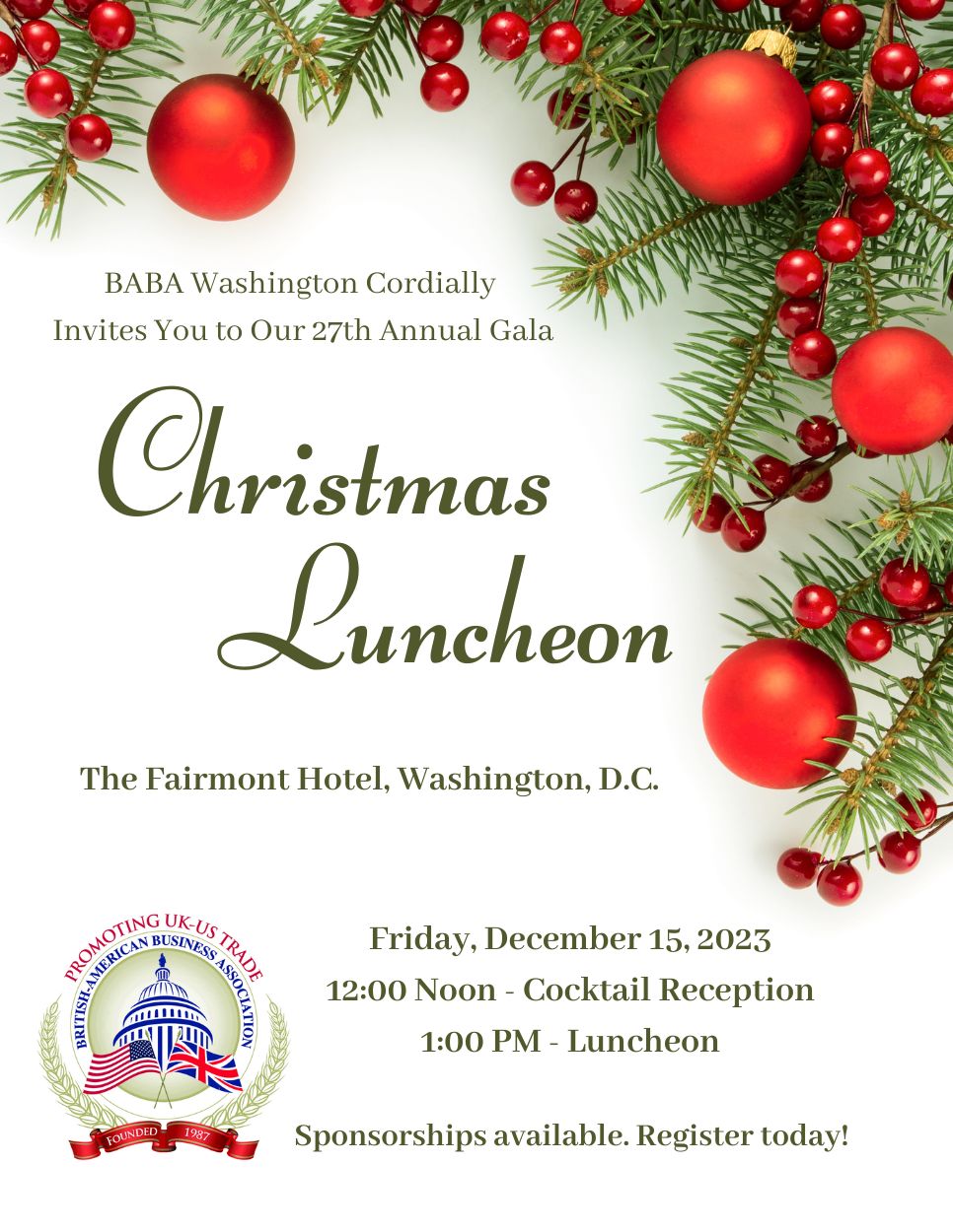 SOLD OUT!  27th Annual Gala Christmas Luncheon