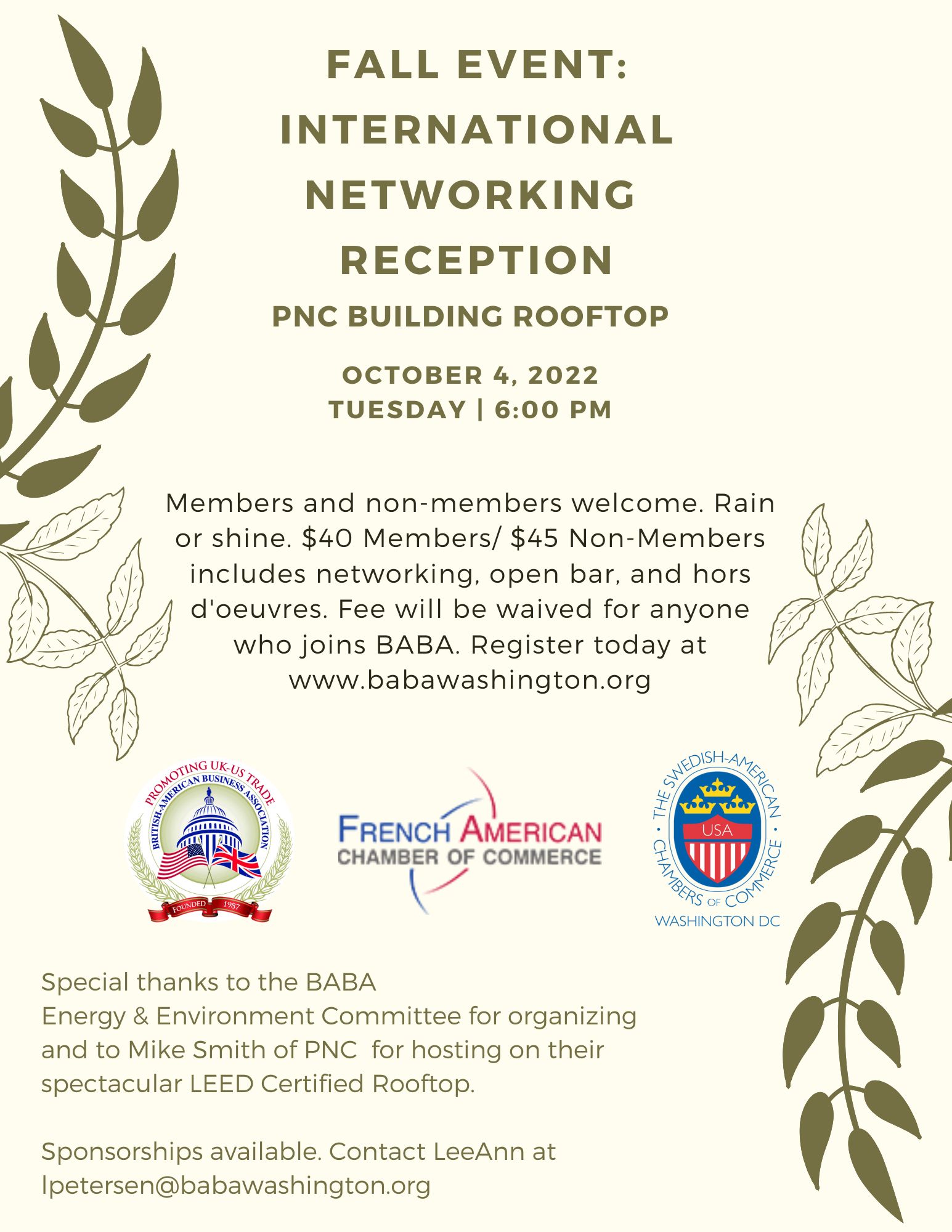 This event is sold out! Fall International Rooftop Networking Reception