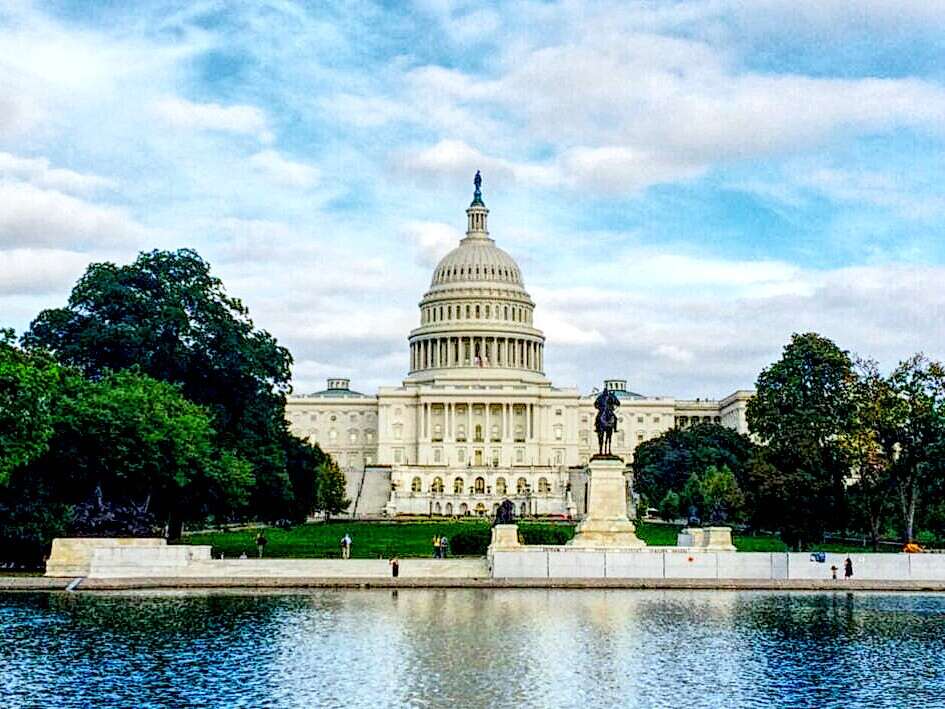 Capitol building with lake